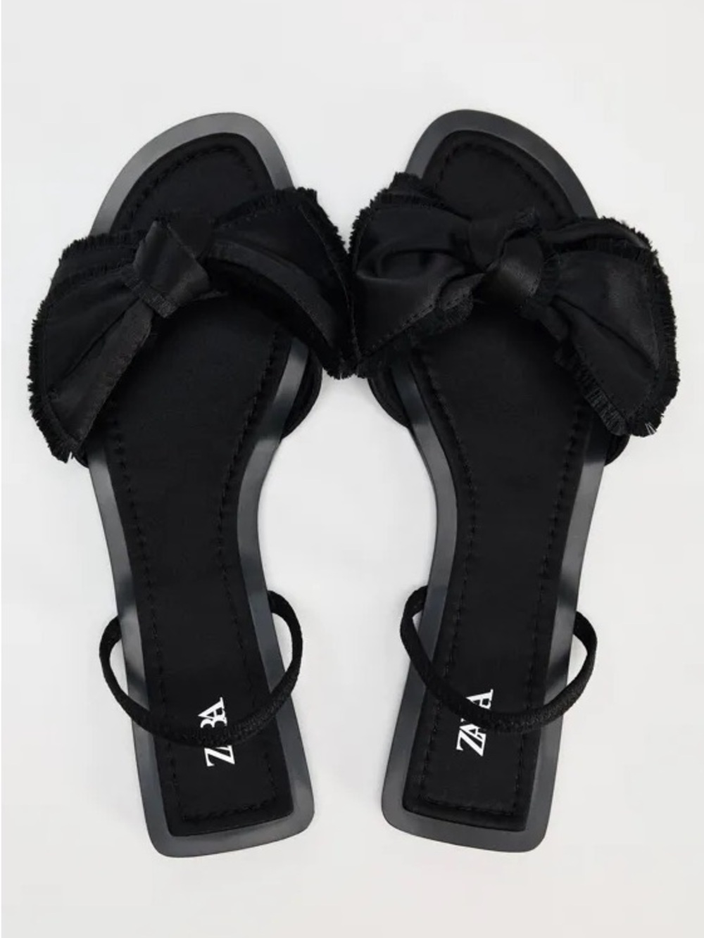 Zara Black Bow-Accent Slide Sandals